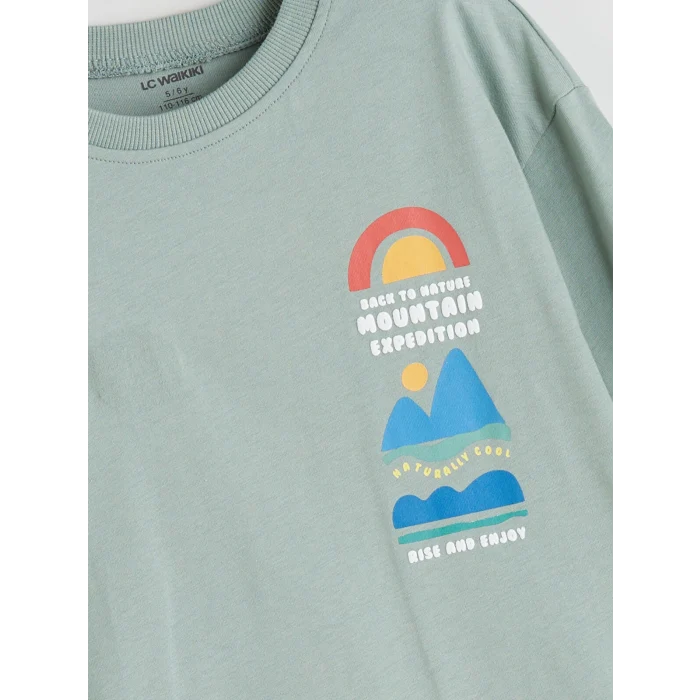 LCW Kids Yeşil Bisiklet Yaka Baskılı Erkek Çocuk Tişört