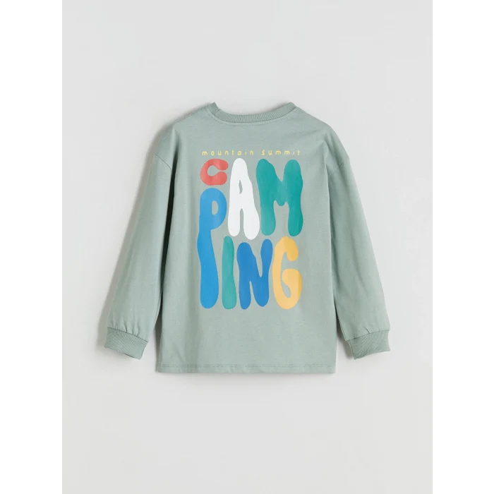 LCW Kids Yeşil Bisiklet Yaka Baskılı Erkek Çocuk Tişört