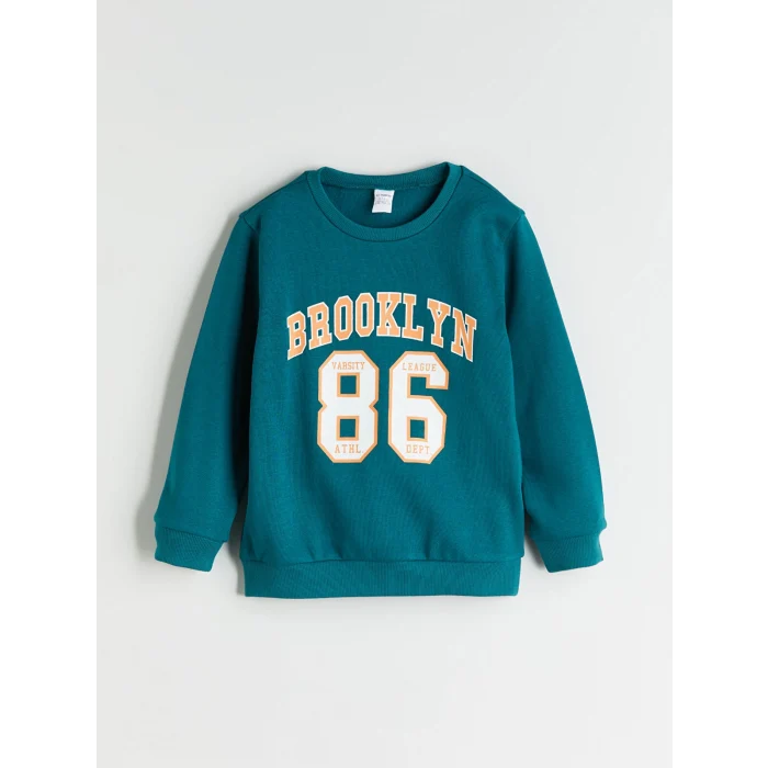 LCW Kids Yeşil Yazı Baskılı Erkek Çocuk Sweatshirt