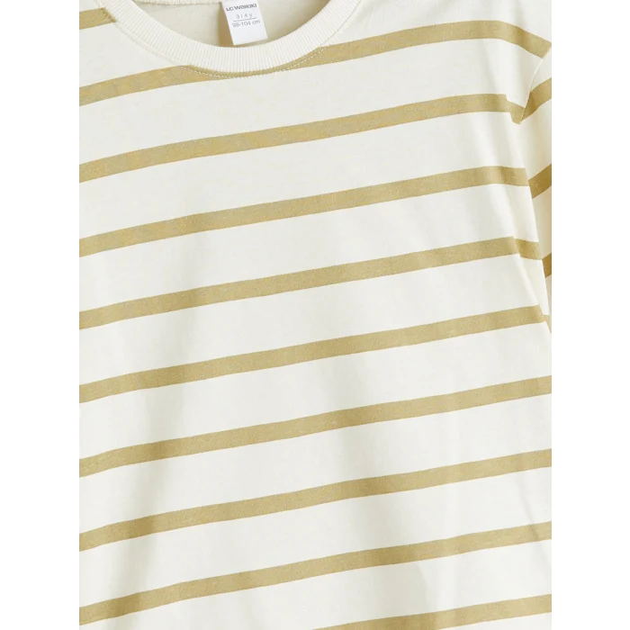 LCW Kids Bej Bisiklet Yaka Çizgili Erkek Çocuk Tişört