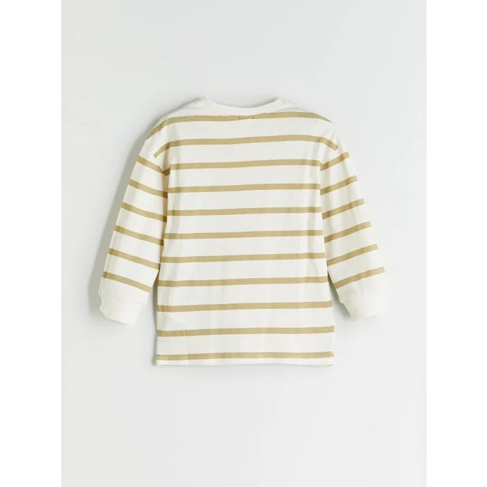 LCW Kids Bej Bisiklet Yaka Çizgili Erkek Çocuk Tişört