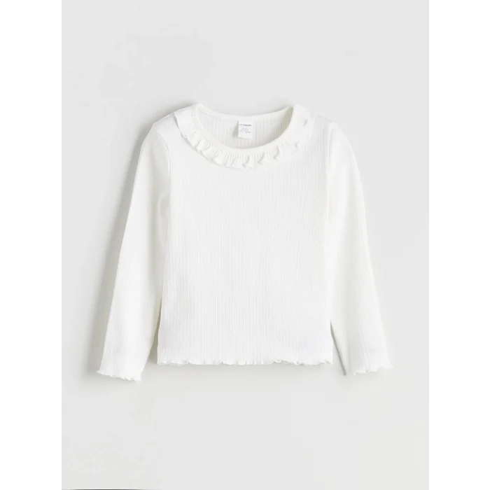 LCW Kids Ekru Bisiklet Yaka Basic Kız Çocuk Tişört