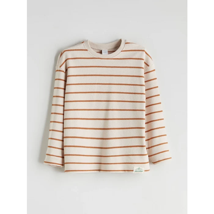 LCW Kids Gri Bisiklet Yaka Çizgili Erkek Çocuk Tişört