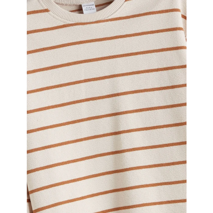 LCW Kids Gri Bisiklet Yaka Çizgili Erkek Çocuk Tişört