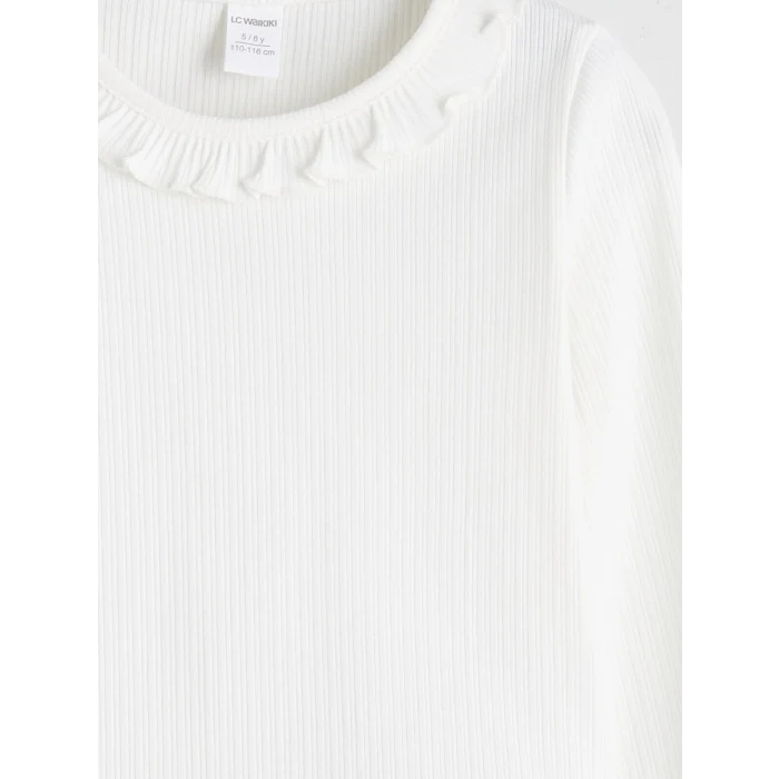 LCW Kids Ekru Bisiklet Yaka Basic Kız Çocuk Tişört