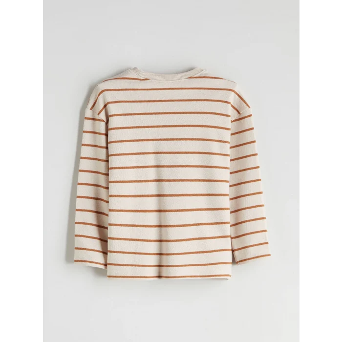 LCW Kids Gri Bisiklet Yaka Çizgili Erkek Çocuk Tişört