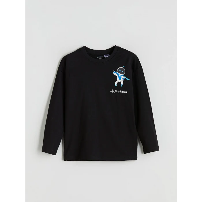 LCW Kids Siyah Bisiklet Yaka Baskılı Erkek Çocuk Tişört