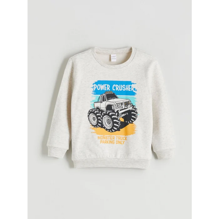 LCW Kids Beyaz Bisiklet Yaka Erkek Çocuk Sweatshirt