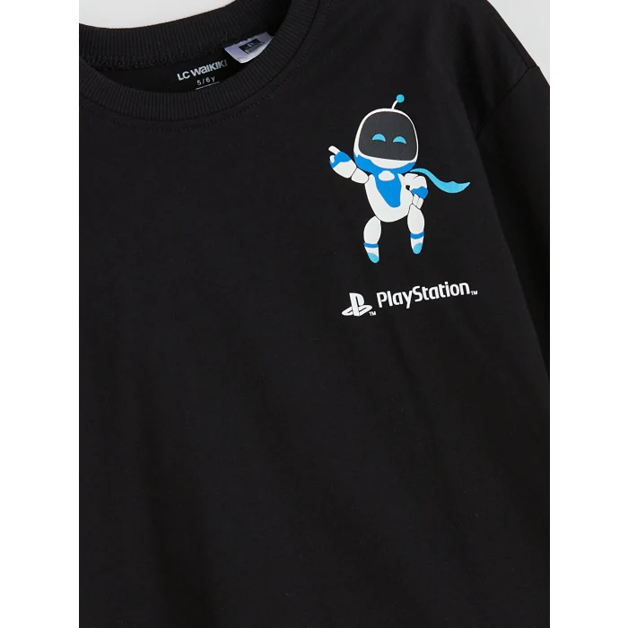 LCW Kids Siyah Bisiklet Yaka Baskılı Erkek Çocuk Tişört