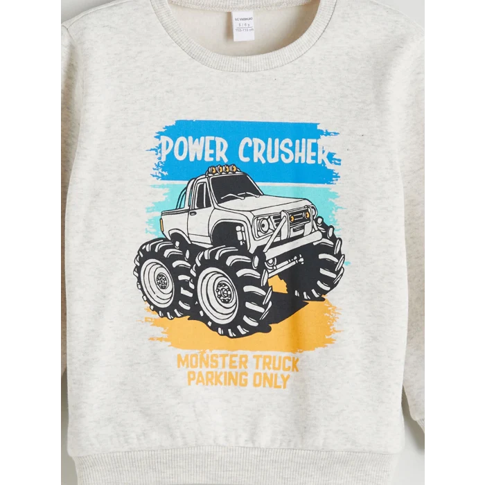 LCW Kids Beyaz Bisiklet Yaka Erkek Çocuk Sweatshirt