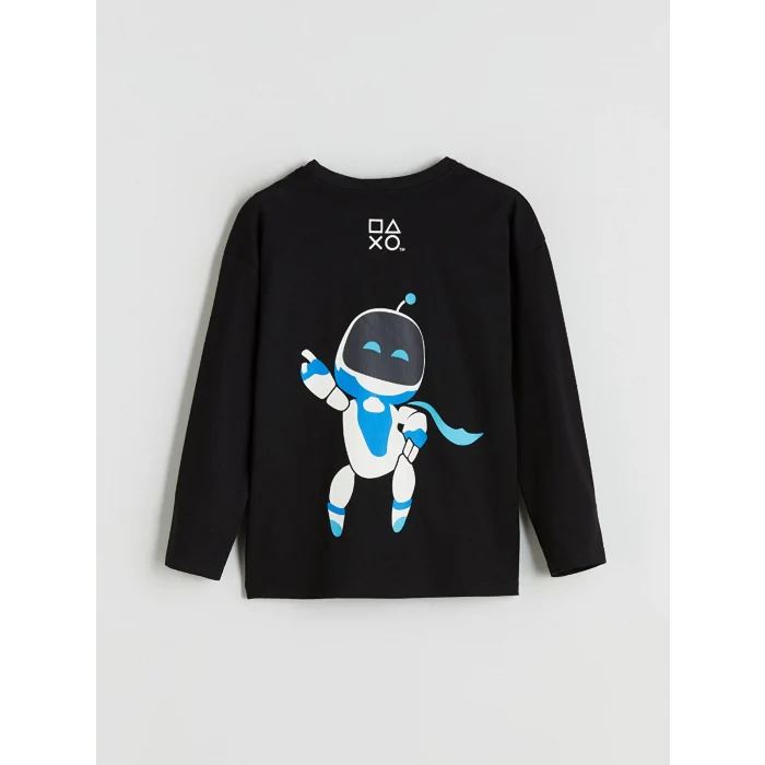 LCW Kids Siyah Bisiklet Yaka Baskılı Erkek Çocuk Tişört