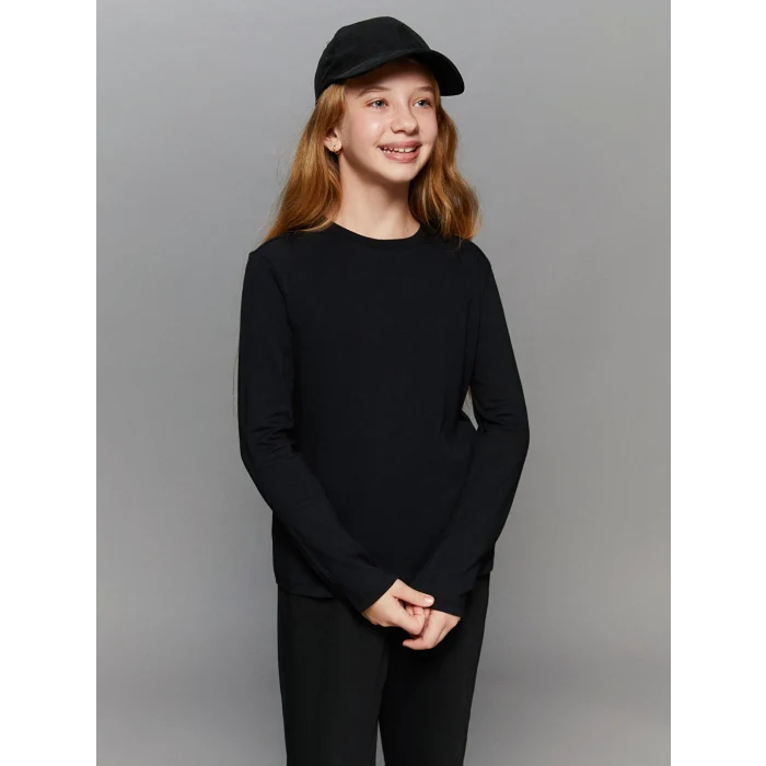 LCW Kids Siyah Bisiklet Yaka Kız Çocuk Tişört