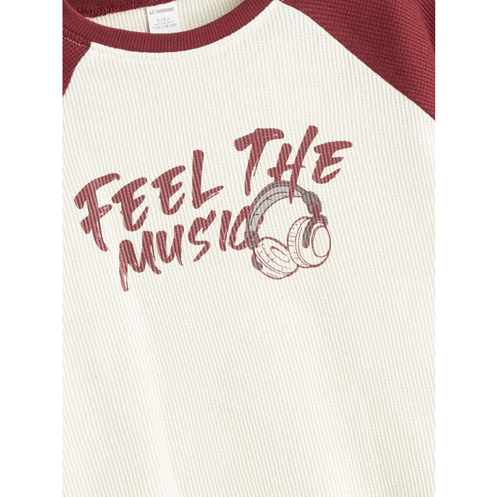 LCW Kids Bej Bisiklet Yaka Baskılı Erkek Çocuk Tişört