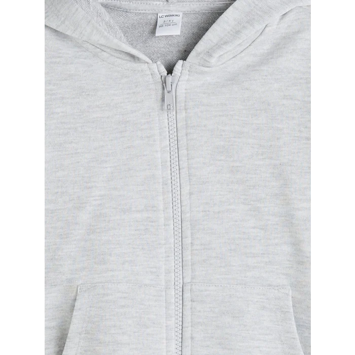 LCW Kids Gri Kapüşonlu Uzun Kollu Kız Çocuk Fermuarlı Sweatshirt