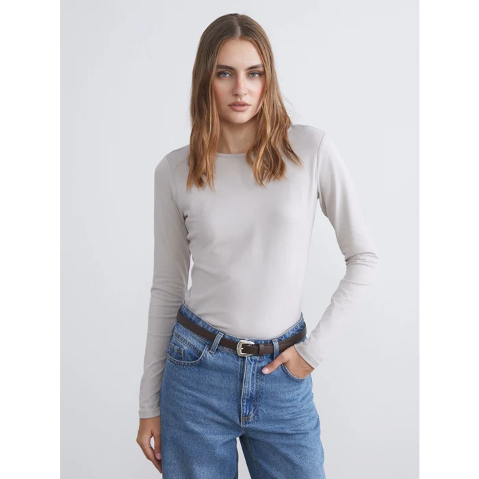 LCWAIKIKI Classic Gri Bisiklet Yaka Kadın Body