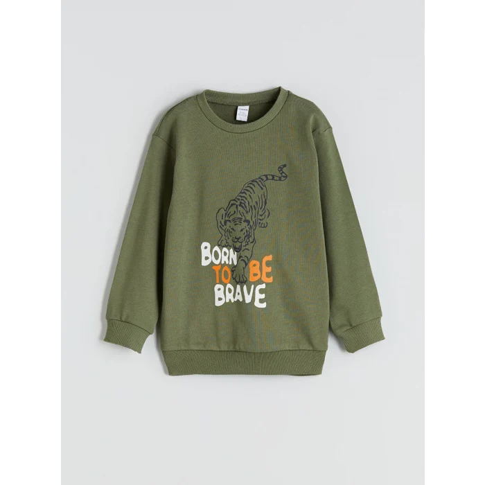 LCW Kids Haki Bisiklet Yaka Erkek Çocuk Sweatshirt