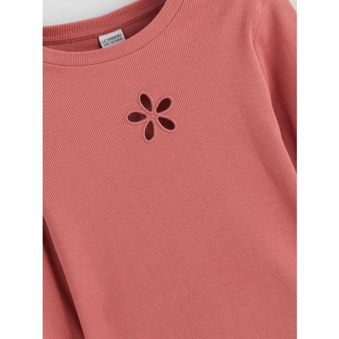 LCW Kids Pembe Bisiklet Yaka Baskılı Kız Çocuk Tişört