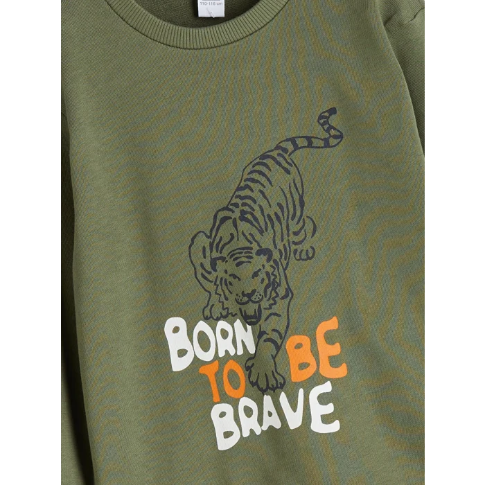 LCW Kids Haki Bisiklet Yaka Erkek Çocuk Sweatshirt