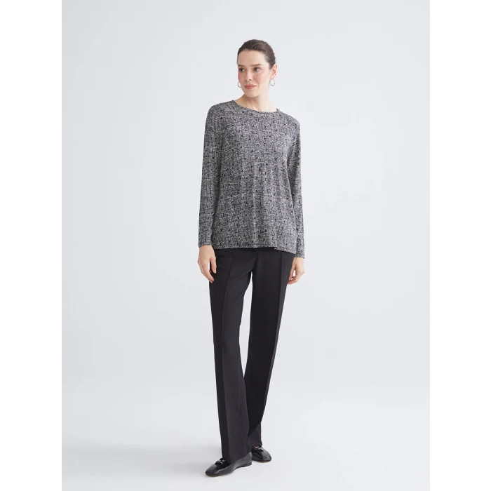 LCW Grace Siyah Büyük Beden Bisiklet Yaka Desenli Bluz