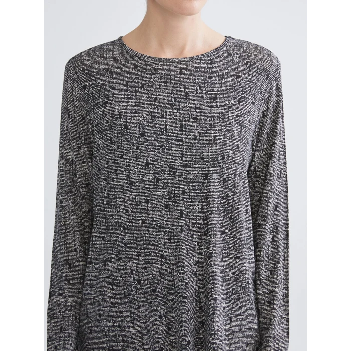 LCW Grace Siyah Büyük Beden Bisiklet Yaka Desenli Bluz