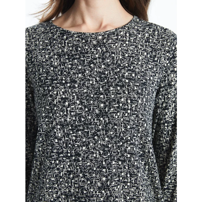 LCW Grace Siyah Büyük Beden Bisiklet Yaka Desenli Bluz