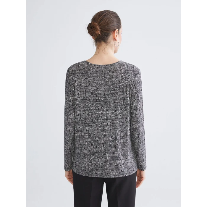 LCW Grace Siyah Büyük Beden Bisiklet Yaka Desenli Bluz