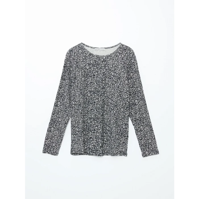 LCW Grace Siyah Büyük Beden Bisiklet Yaka Desenli Bluz