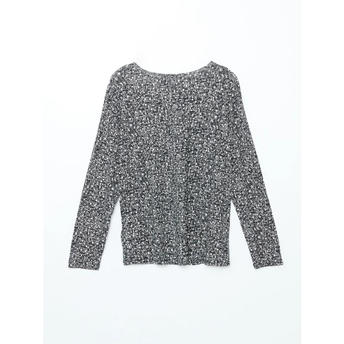 LCW Grace Siyah Büyük Beden Bisiklet Yaka Desenli Bluz