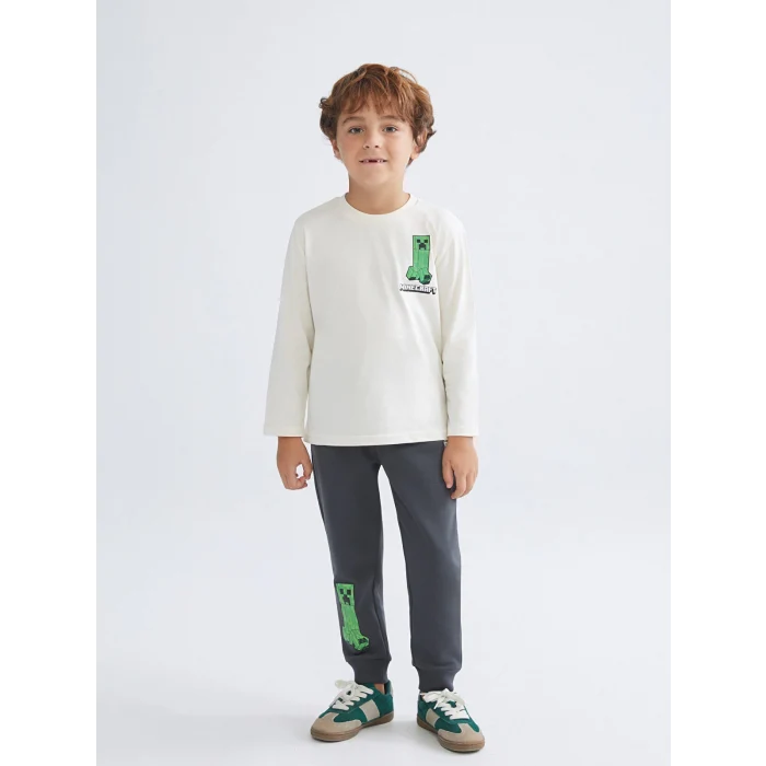 LCW Kids Bej Bisiklet Yaka Baskılı Erkek Çocuk Tişört