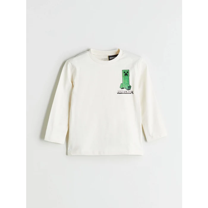 LCW Kids Bej Bisiklet Yaka Baskılı Erkek Çocuk Tişört