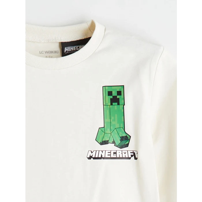 LCW Kids Bej Bisiklet Yaka Baskılı Erkek Çocuk Tişört