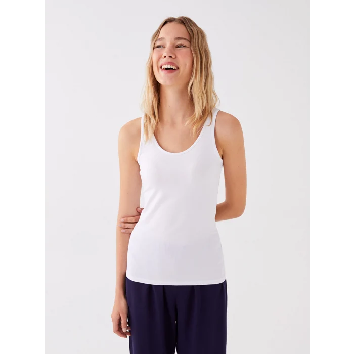 LCW DREAM Beyaz Kadın U Yaka Düz Atlet