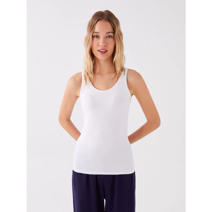 LCW DREAM Beyaz Kadın U Yaka Düz Atlet