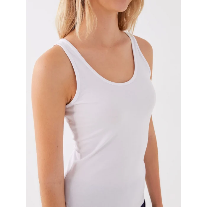 LCW DREAM Beyaz Kadın U Yaka Düz Atlet