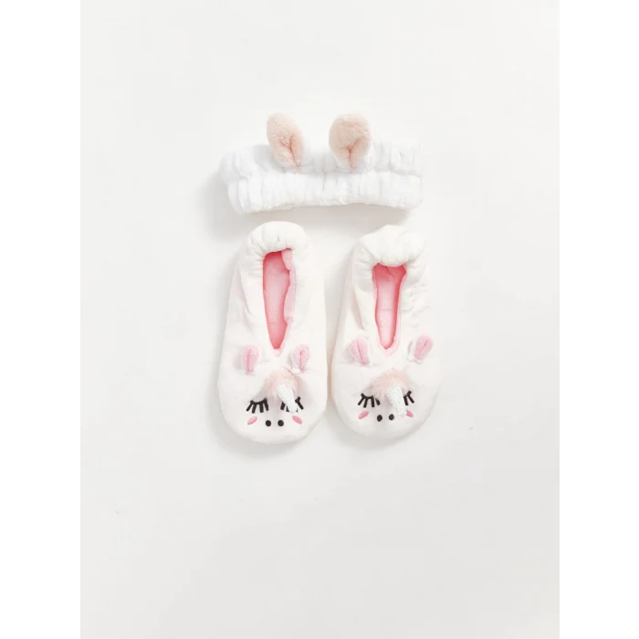 LCW Kids Pembe Kız Çocuk Ev Çorabı ve Saç Bandı