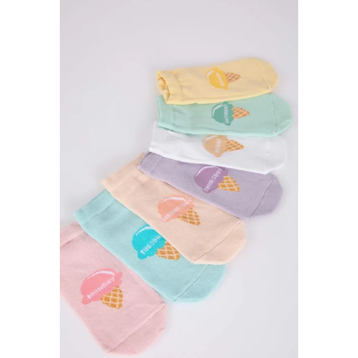 Defacto X1885 Çok Renkli Kız Çocuk 7li Pamuklu Gün Detaylı Patik Çorap