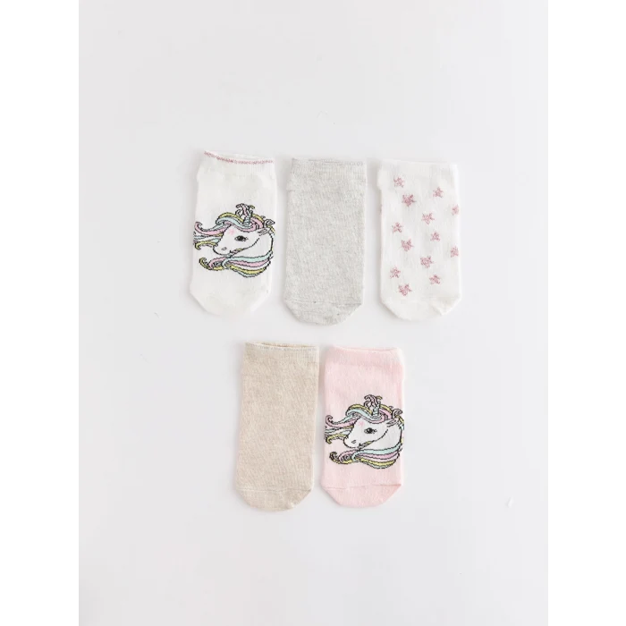 LCW Kids Ekru Desenli Kız Çocuk Patik Çorap 5li