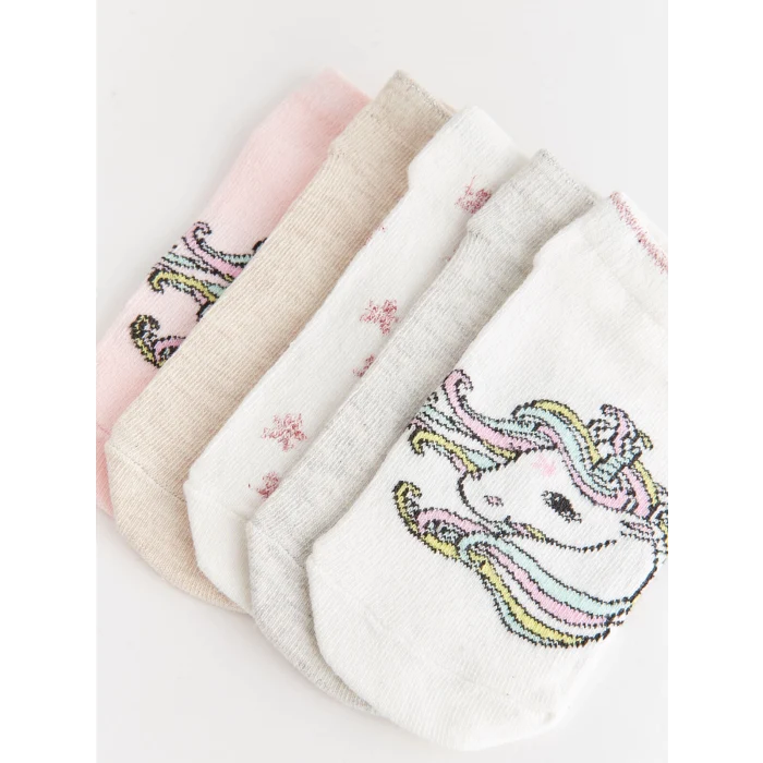 LCW Kids Ekru Desenli Kız Çocuk Patik Çorap 5li