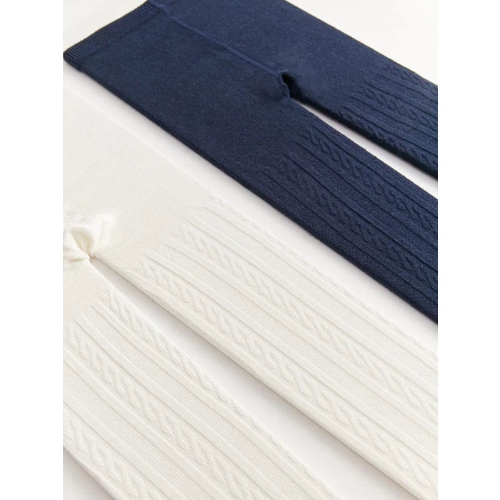 LCW Kids Lacivert Kendinden Desenli Kız Çocuk Külotlu Çorap 2li