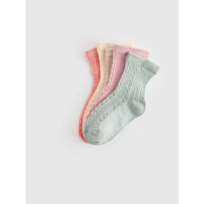 LCW baby Turuncu Kendinden Desenli Kız Bebek Soket Çorap 5li