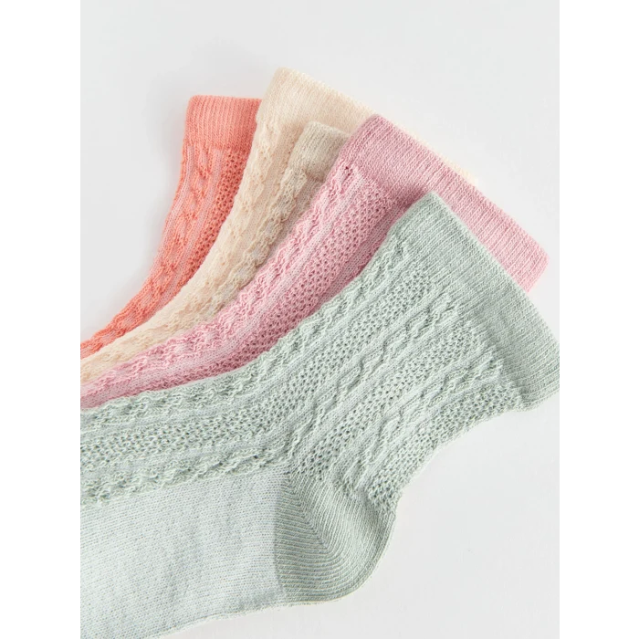 LCW baby Turuncu Kendinden Desenli Kız Bebek Soket Çorap 5li