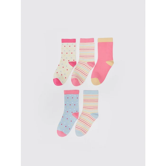 LCW Kids Bej Desenli Kız Çocuk Soket Çorap 5li