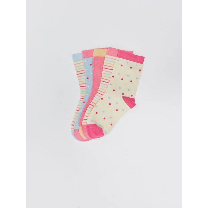 LCW Kids Bej Desenli Kız Çocuk Soket Çorap 5li