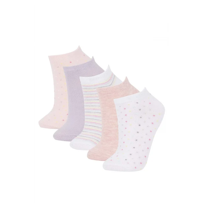 Defacto W8944 Çok Renkli Kadın 5li Pamuklu Puantiyeli Çizgili Patik Çorap