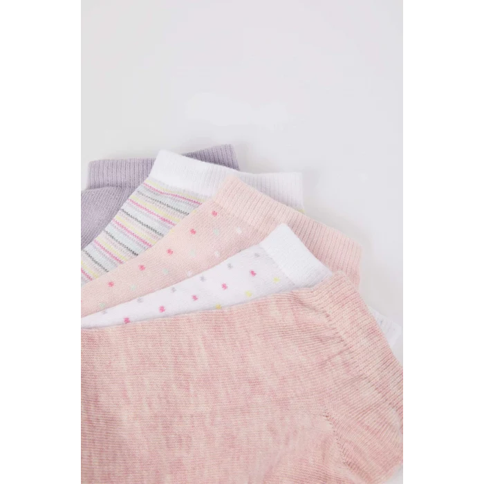 Defacto W8944 Çok Renkli Kadın 5li Pamuklu Puantiyeli Çizgili Patik Çorap