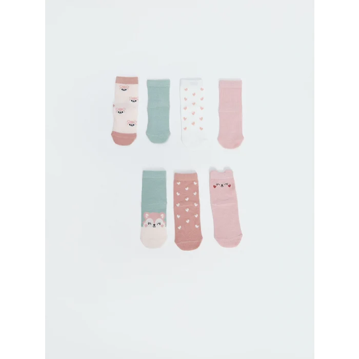 LCW Kids Pembe Baskılı Kız Bebek Soket Çorap 7li