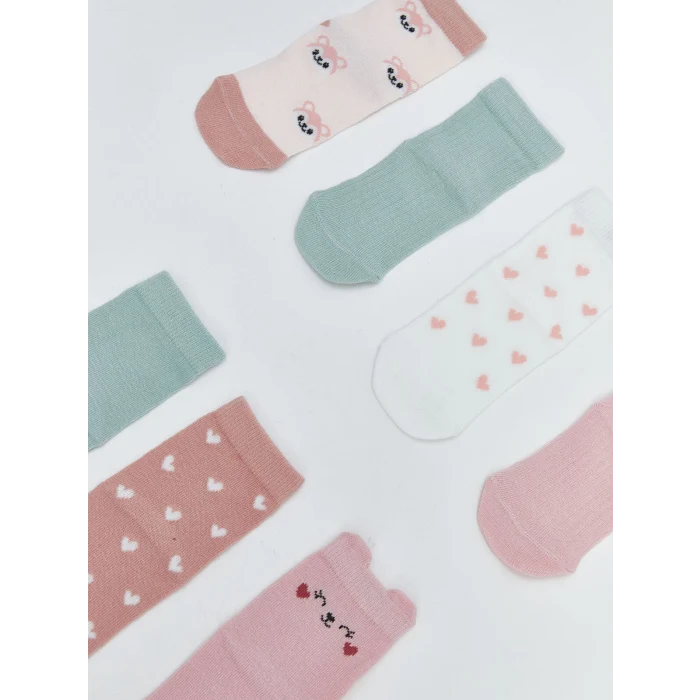 LCW Kids Pembe Baskılı Kız Bebek Soket Çorap 7li