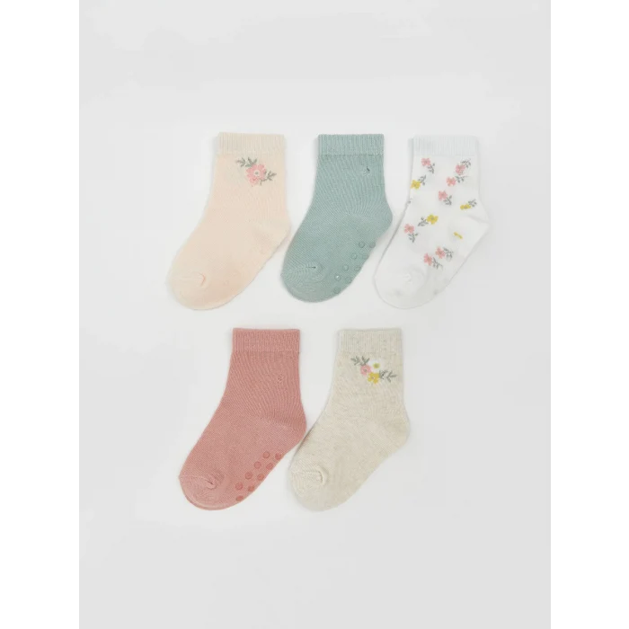 LCW baby Pembe Çiçekli Kız Çocuk Soket Çorap 5li
