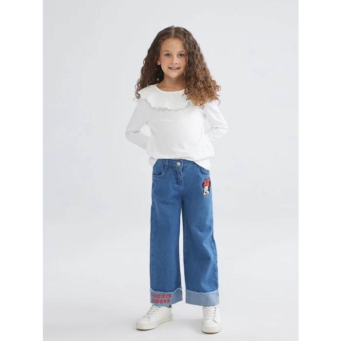 LCW Kids Ekru Yaka Detaylı Penye Kız Çocuk Tişört