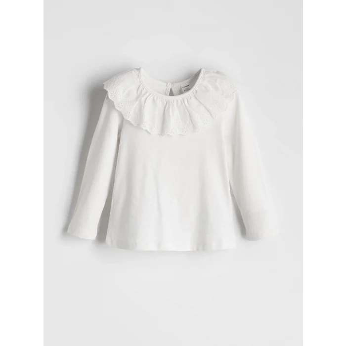 LCW Kids Ekru Yaka Detaylı Penye Kız Çocuk Tişört